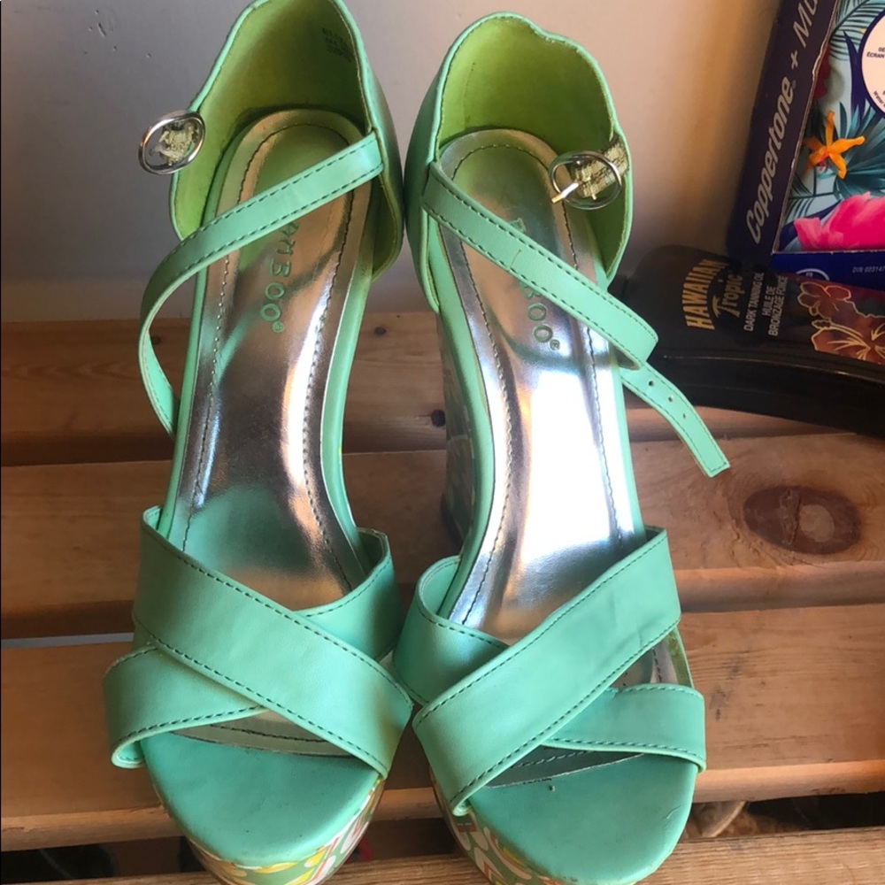 Teal spring wedge sandals